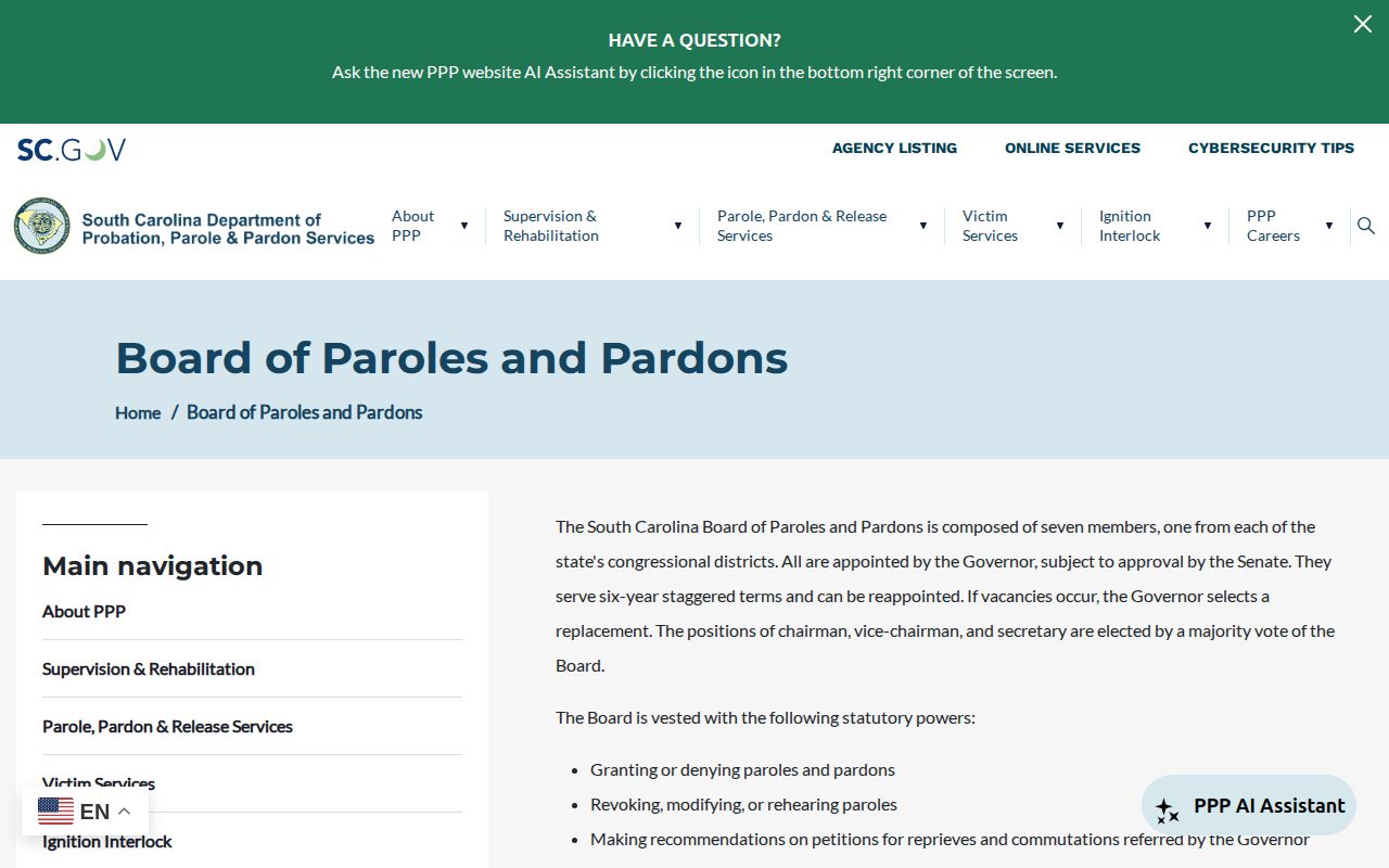 South Carolina Board of Paroles and Pardons calendar for Saluda supervision records