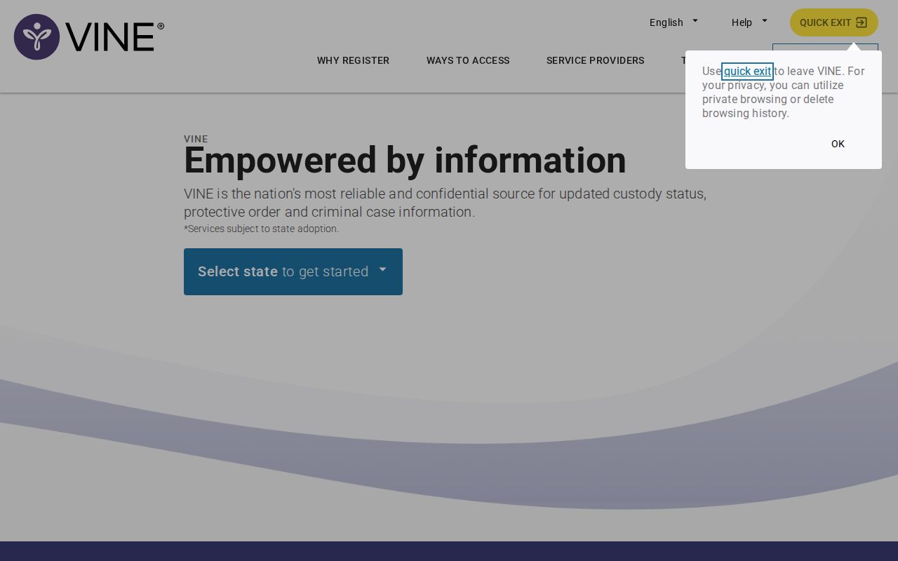 Saluda County VINE inmate check state selection and person search
